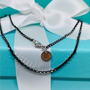 Tiffany & Co. 18” Black Enamel Coated Sparkle Chain Necklace Box Sold out